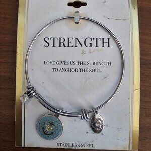 - Footnotes Silver Tone Charm Bangle Strength Bracelet-Adjustable NWT